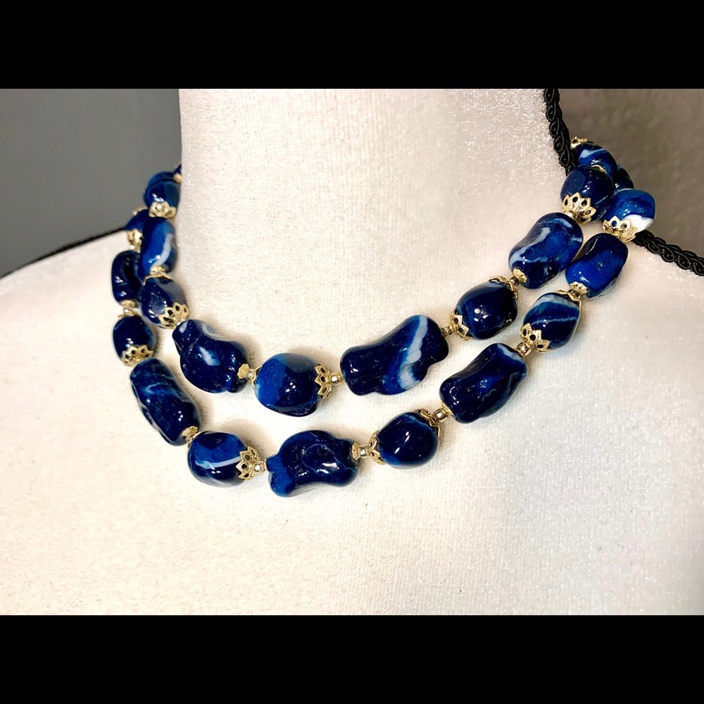 Amazing Vintage Sodalite Two Strand Stone Choker